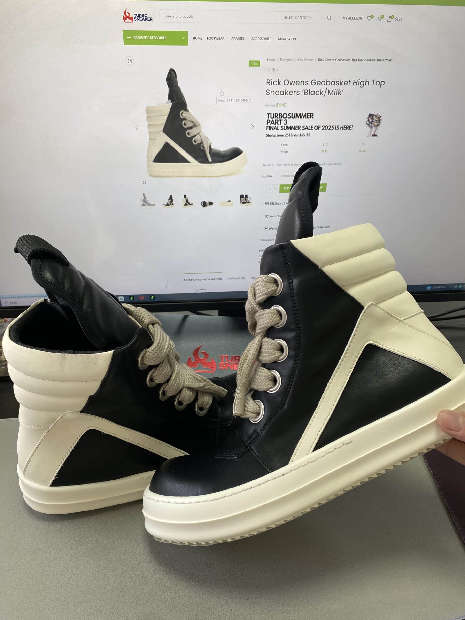 Rick Owens Geobasket High Top Sneakers 'Black/Milk' photo review